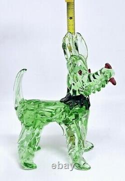 Murano Art Glass Scottie Shaggy Dog Figurine Hand Blown Green Cobalt VGC 8.25 H