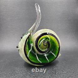 Murano Art Glass Snail Vintage Green White and Black