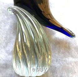 Murano Art Glass Tropical Toucan Bird Figure. Cobalt Blue with Gold & Orange. 10.5