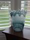 Murano Art Glass Vase 14 Teal & White Swirl Ruffled Edge Hand Blown Italy