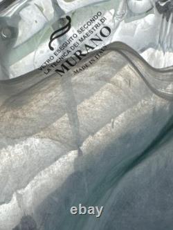 Murano Art Glass Vase 14 Teal & White Swirl Ruffled Edge Hand Blown Italy