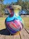 Murano Art Glass Vase Cobalt Blue With Waves Swirls Hand Blown Stunning 10 Inch