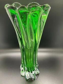 Murano Art Glass Vase Green Clear Twisted Swirl Vintage 11 RARE Collectible