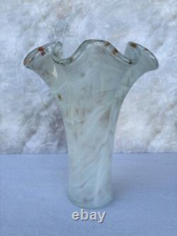 Murano Art Glass Vase Ruffled Aventurine Swirl Hand Blown Italy 11 Free Ship