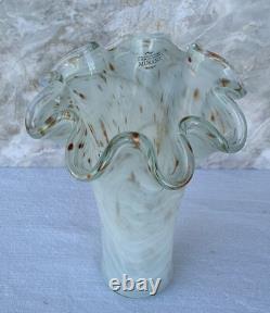 Murano Art Glass Vase Ruffled Aventurine Swirl Hand Blown Italy 11 Free Ship