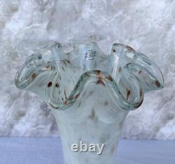 Murano Art Glass Vase Ruffled Aventurine Swirl Hand Blown Italy 11 Free Ship