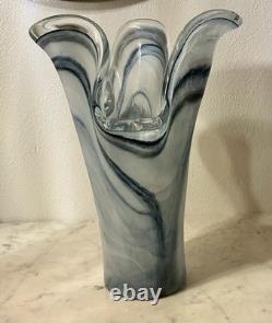 Murano Art Glass Vase Ruffled Blue 10.5Tall Italy. Hand Blown