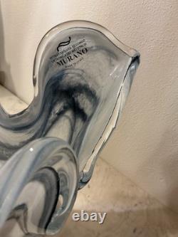 Murano Art Glass Vase Ruffled Blue 10.5Tall Italy. Hand Blown