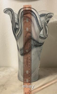 Murano Art Glass Vase Ruffled Blue 10.5Tall Italy. Hand Blown