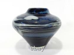 Murano Art Glass (italy) Vintage Hand-blown Infused Vase, Navy Blue/black/white