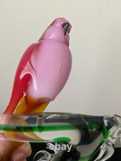 Murano Art Parrot Perched on a Branch Signed ARNALDO ZANELLA Italy