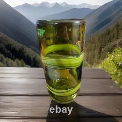 Murano Art Style Chartreuse & Olive Hand Blown Thick Glass Vase. 8 x 4