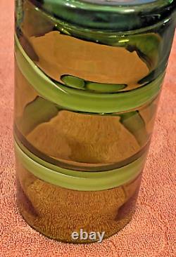 Murano Art Style Chartreuse & Olive Hand Blown Thick Glass Vase. 8 x 4