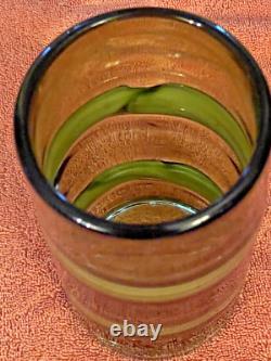 Murano Art Style Chartreuse & Olive Hand Blown Thick Glass Vase. 8 x 4