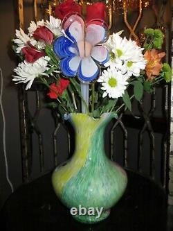 Murano Arte Lavorazione Hand Blown Art Glass Floral Vase with blown glass Flower