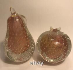 Murano Barbini Apple Pear Bookends Bullicante Aventurine Blown Glass Fruit Vtg