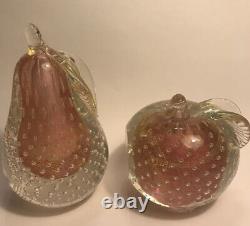 Murano Barbini Apple Pear Bookends Bullicante Aventurine Blown Glass Fruit Vtg