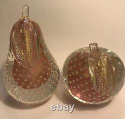 Murano Barbini Apple Pear Bookends Bullicante Aventurine Blown Glass Fruit Vtg