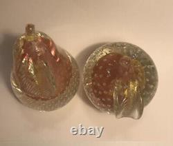 Murano Barbini Apple Pear Bookends Bullicante Aventurine Blown Glass Fruit Vtg