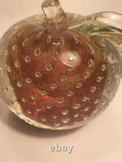 Murano Barbini Apple Pear Bookends Bullicante Aventurine Blown Glass Fruit Vtg