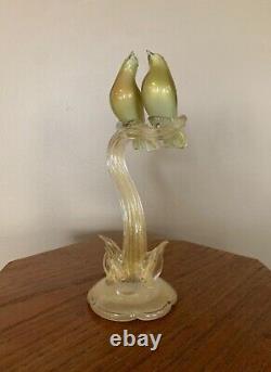Murano Barbini Gold Flecked Birds On Branch Glass Figure