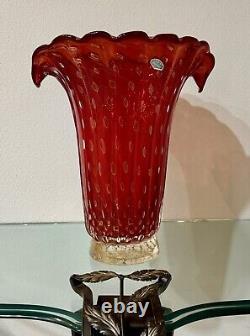 Murano Barovier Toso Hand Blown Glass Vase Red with Gold