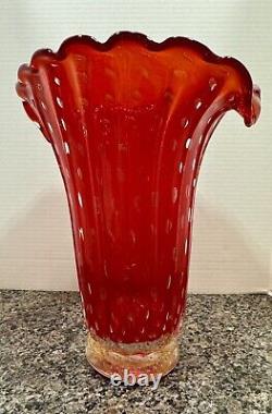 Murano Barovier Toso Hand Blown Glass Vase Red with Gold