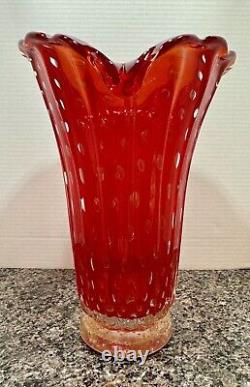 Murano Barovier Toso Hand Blown Glass Vase Red with Gold