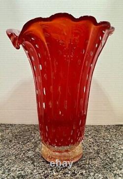 Murano Barovier Toso Hand Blown Glass Vase Red with Gold