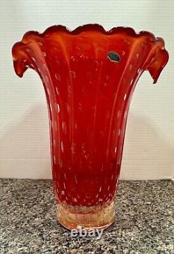 Murano Barovier Toso Hand Blown Glass Vase Red with Gold