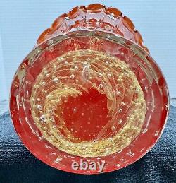 Murano Barovier Toso Hand Blown Glass Vase Red with Gold