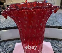 Murano Barovier Toso Hand Blown Glass Vase Red with Gold