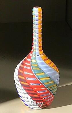 Murano Battuto Art Vase multi coloured Hand blown & etched by Guiliano De Mio