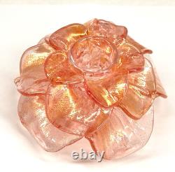 Murano Candle Holder Pink Gold Aventurine Flower Hand Blown in Italy