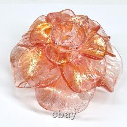 Murano Candle Holder Pink Gold Aventurine Flower Hand Blown in Italy