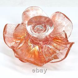 Murano Candle Holder Pink Gold Aventurine Flower Hand Blown in Italy