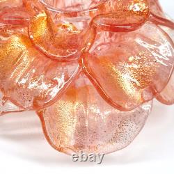 Murano Candle Holder Pink Gold Aventurine Flower Hand Blown in Italy