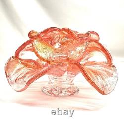 Murano Candle Holder Pink Gold Aventurine Flower Hand Blown in Italy