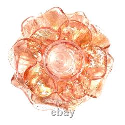 Murano Candle Holder Pink Gold Aventurine Flower Hand Blown in Italy