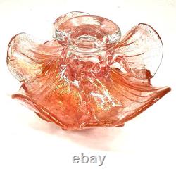 Murano Candle Holder Pink Gold Aventurine Flower Hand Blown in Italy