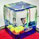 Murano Cased Art Glass Fish Aquarium Block Paperweight Mid Century