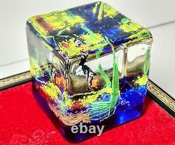 Murano Cased Art Glass Fish Aquarium Block Paperweight Mid Century