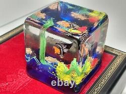 Murano Cased Art Glass Fish Aquarium Block Paperweight Mid Century