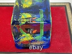 Murano Cased Art Glass Fish Aquarium Block Paperweight Mid Century