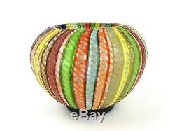 Murano Cenedese Latticino Italian Art Glass Multi Color Bowl Vase