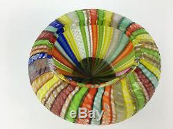 Murano Cenedese Latticino Italian Art Glass Multi Color Bowl Vase