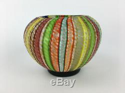 Murano Cenedese Latticino Italian Art Glass Multi Color Bowl Vase