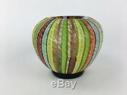 Murano Cenedese Latticino Italian Art Glass Multi Color Bowl Vase