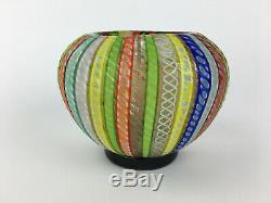 Murano Cenedese Latticino Italian Art Glass Multi Color Bowl Vase