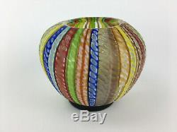 Murano Cenedese Latticino Italian Art Glass Multi Color Bowl Vase